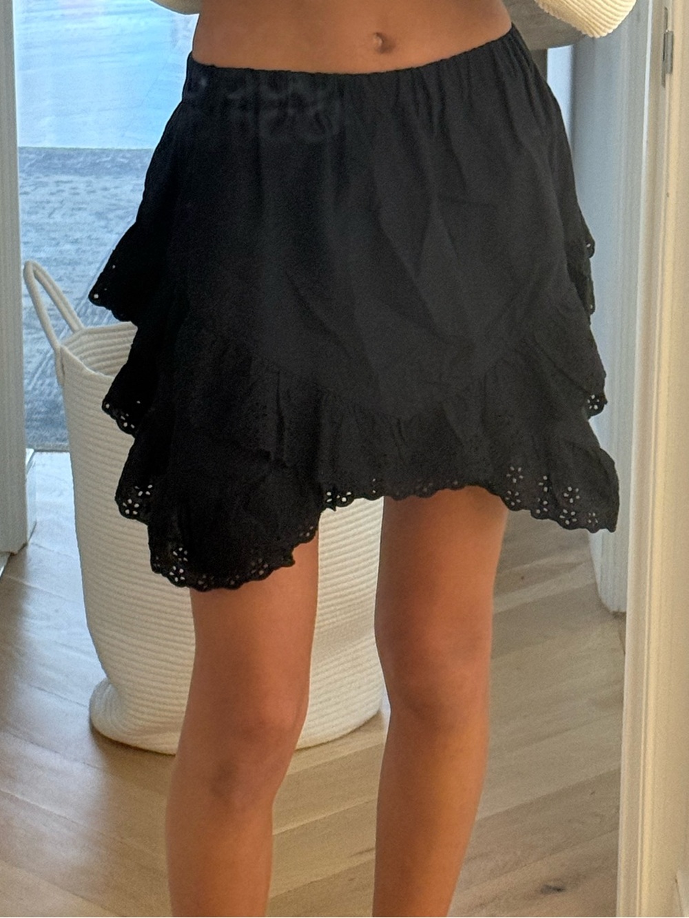 H&M Black Eyelet Ruffle Mini Skirt